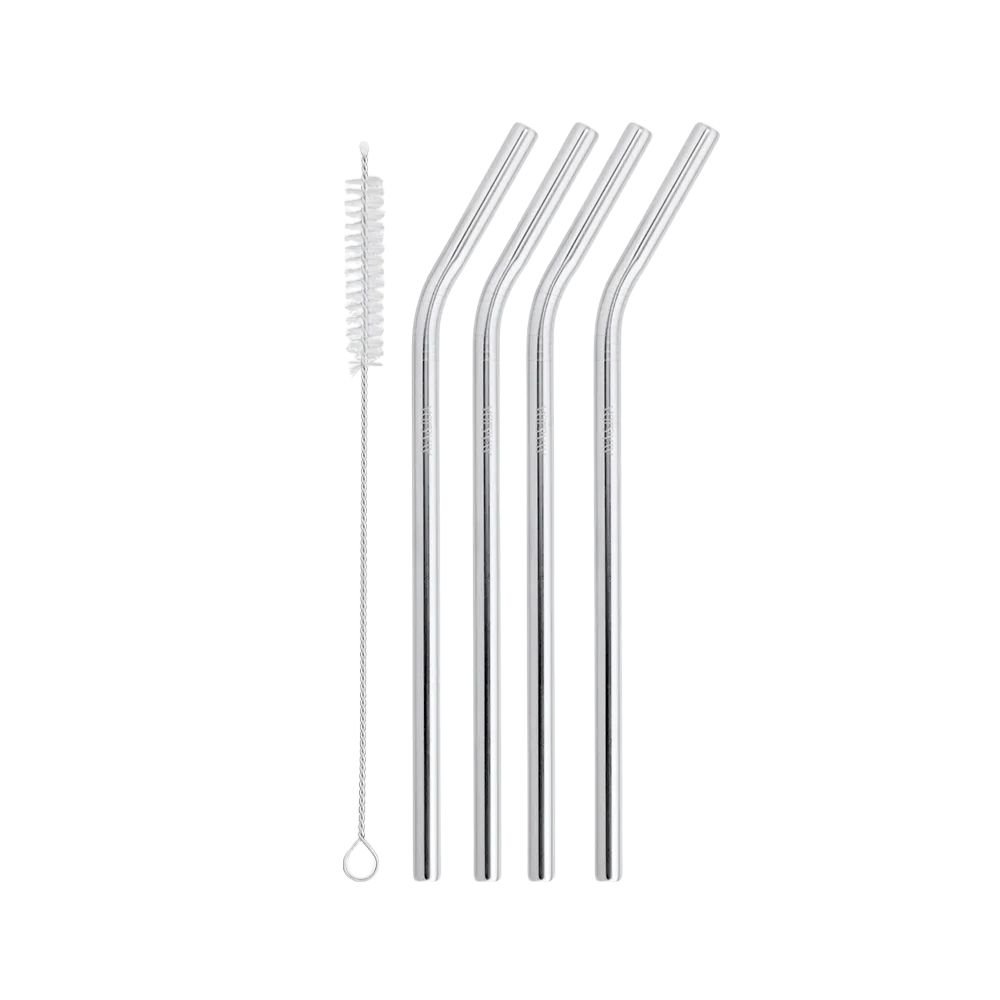 Stainless steel straws - bent - incl. brush - 4 pcs