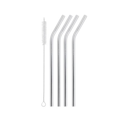 Stainless steel straws - bent - incl. brush - 4 pcs