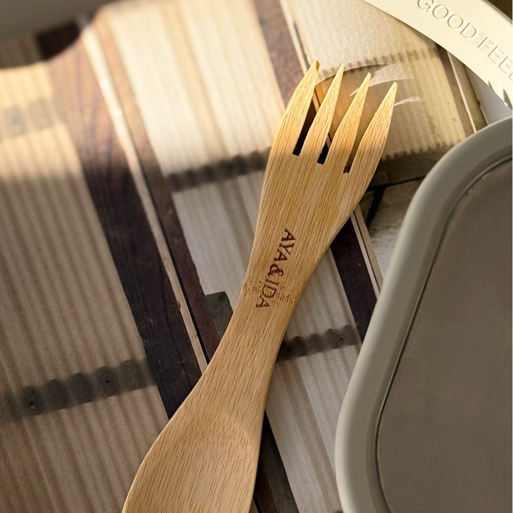 Spork in bamboo - spoon and fork in one