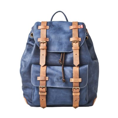 Leather Backpack with Drawstring - Blue