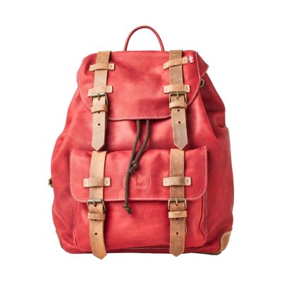 Leather Backpack with Drawstring - Garnet