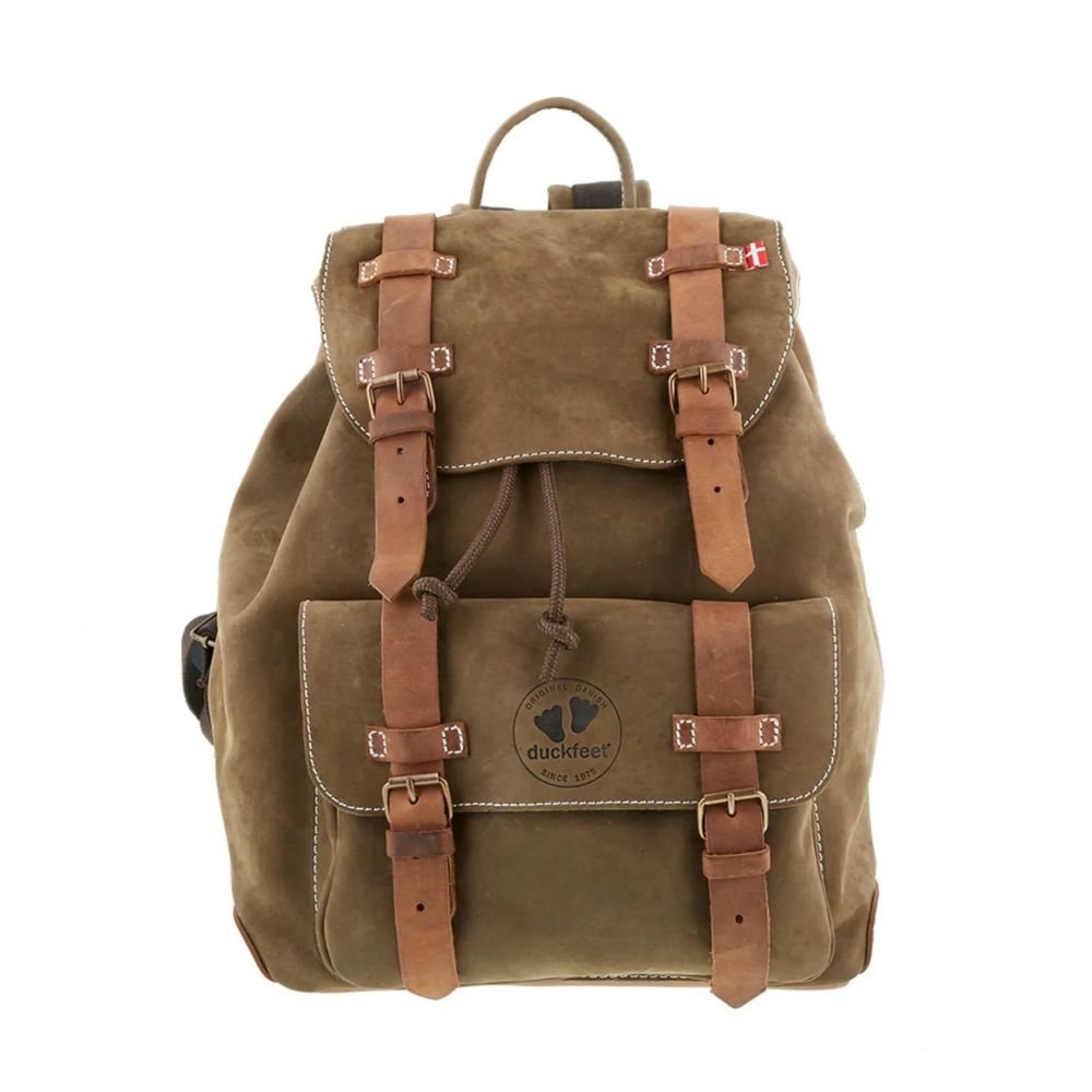 Leather backpack with drawstring - Olive