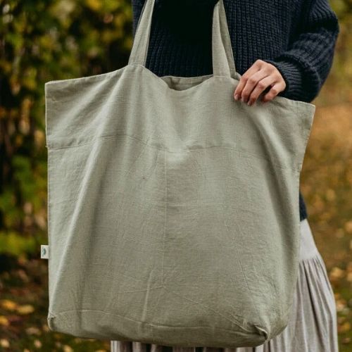 Stor tote bag i hør - Grøn - Økofamilien