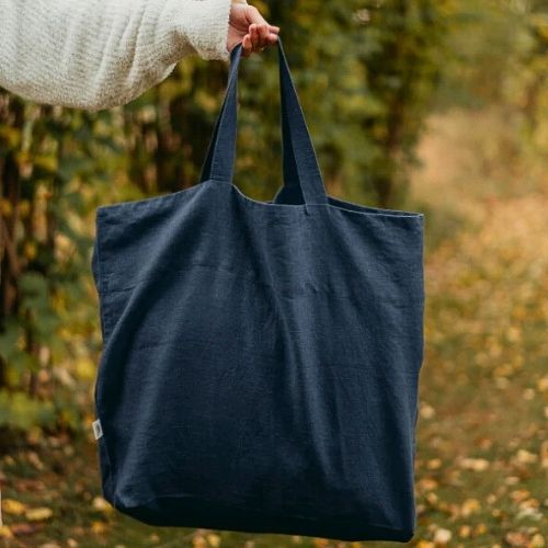 Stor tote bag i hør - Marineblå - Økofamilien