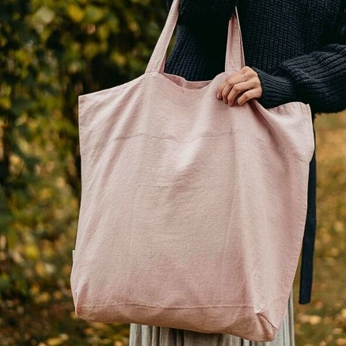 Stor tote bag i hør - Rosa - Økofamilien