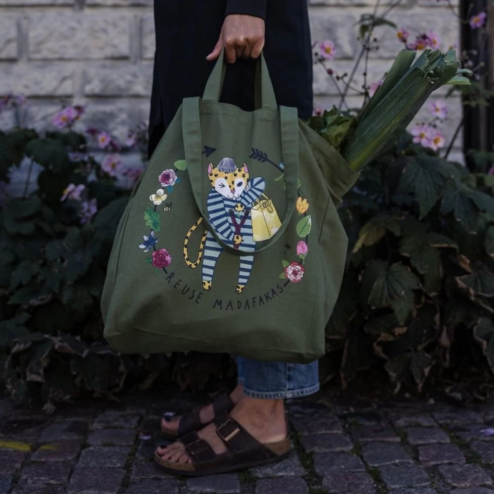 Tote bag in organic cotton - REUSE - Green
