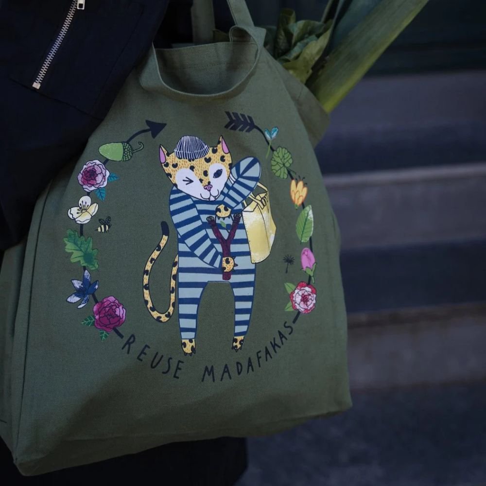 Tote bag in organic cotton - REUSE - Green