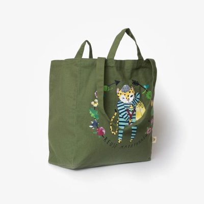 Tote bag in organic cotton - REUSE - Green