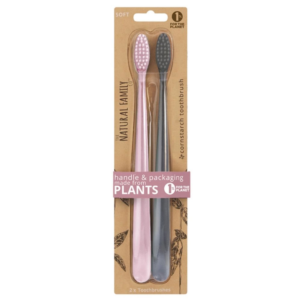 Toothbrushes made of corn - Grey & Pink - Soft - 2 pcs