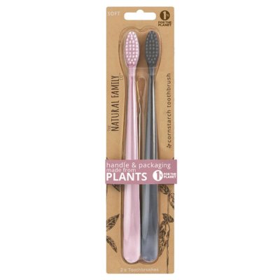 Toothbrushes made of corn - Grey & Pink - Soft - 2 pcs