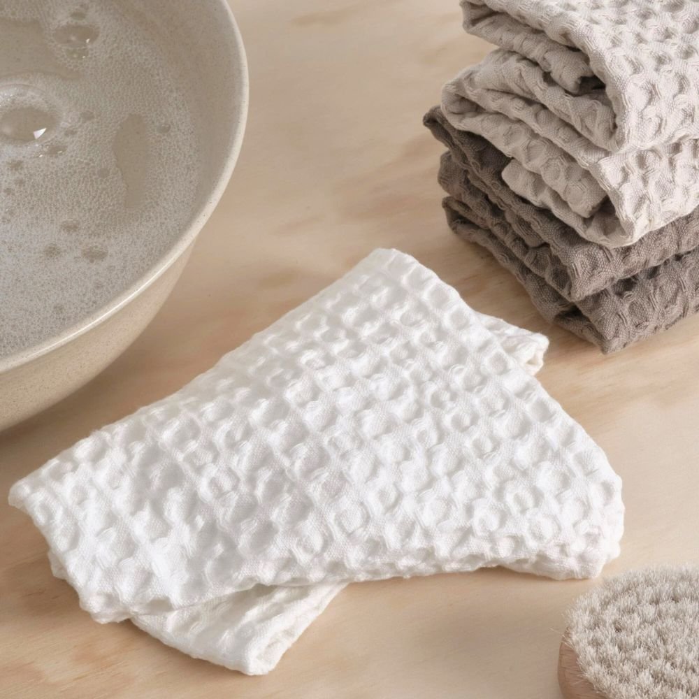 Wash cloth in organic cotton - Big Waffle - White