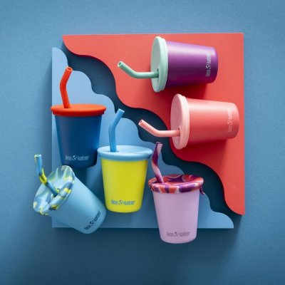 Barnmugg i rostfritt st�l med sugr�r - Juicy Pear