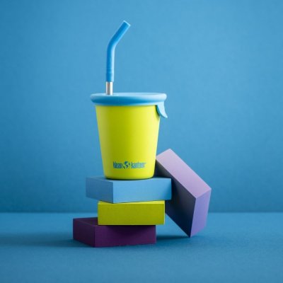 Barnmugg i rostfritt st�l med sugr�r - Juicy Pear