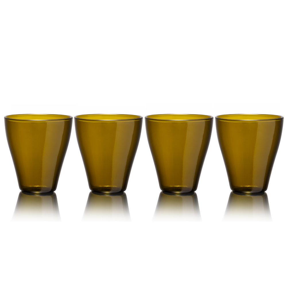 Upcyclede & stabelbare drikkeglas - Olivengrøn - 4 stk - Økofamilien