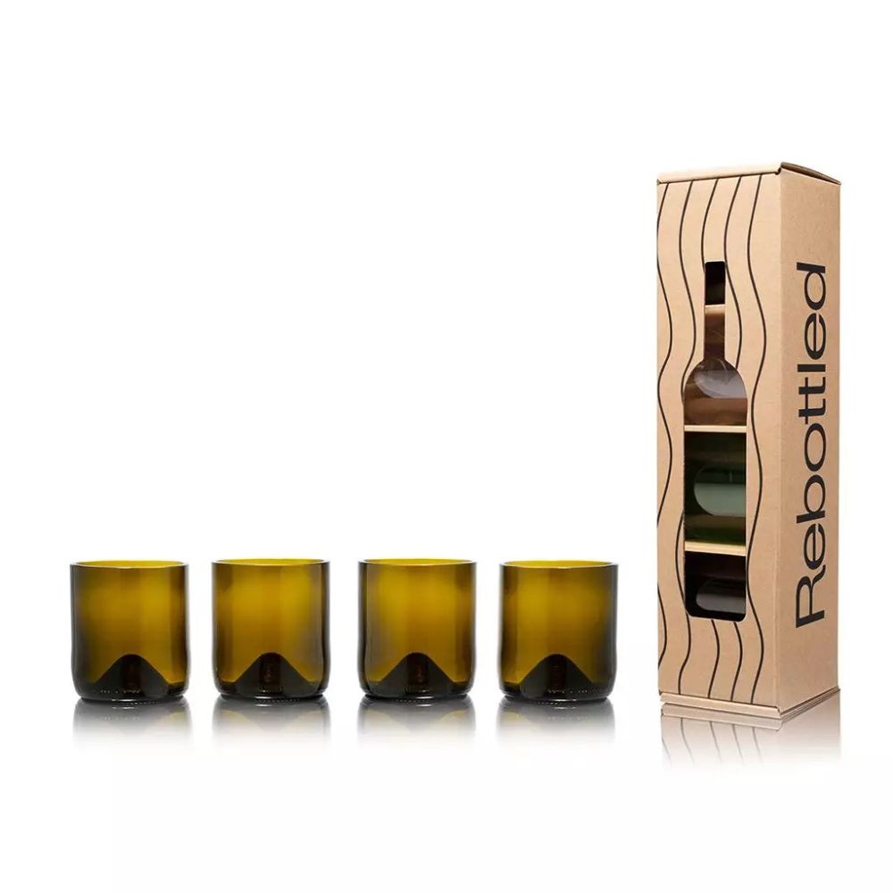 Rebottled - Upcyclede lave drikkeglas - Olivenbrun - 4 stk
