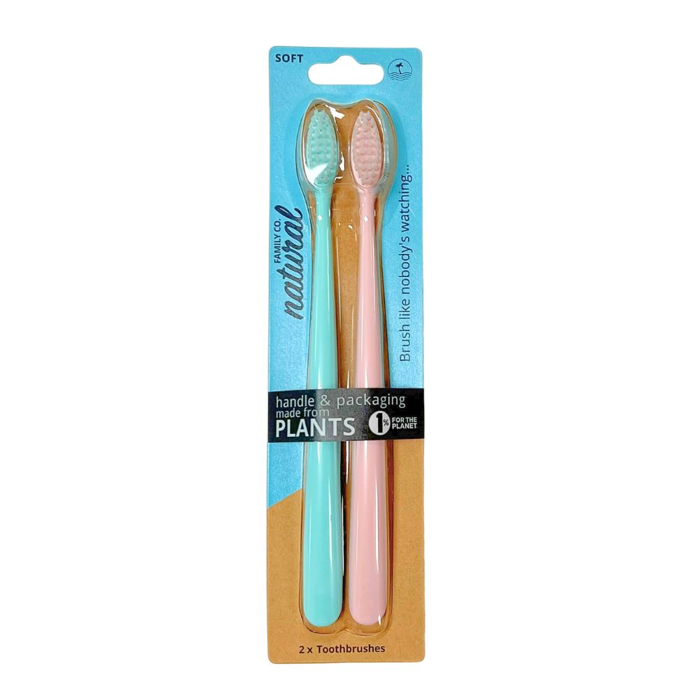 Bionedbrydelig tandbørste - Mint & Rosa - Soft - 2 stk - Økofamilien