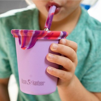 Kinderbecher aus Edelstahl mit Strohhalm - Crocus Petal