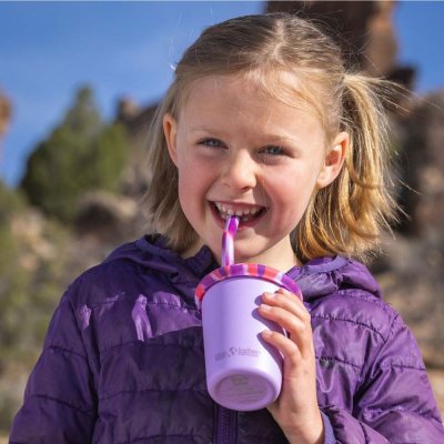 Kinderbecher aus Edelstahl mit Strohhalm - Crocus Petal