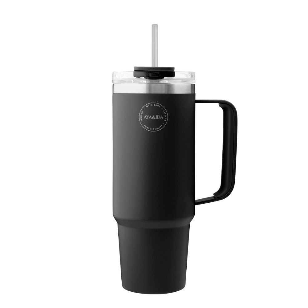 AYA&IDA - Stor termokop med sugerør - 885 ml - Black