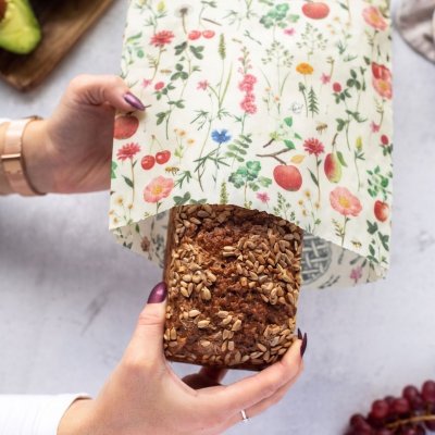 Bio-Bienenwachstuch Brotbeutel - Streuobstwiese - Gro�