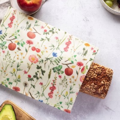 Bio-Bienenwachstuch Brotbeutel - Streuobstwiese - Gro�