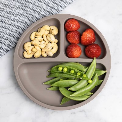 Baby suction plate with 3 compartments - silicone - Taupe