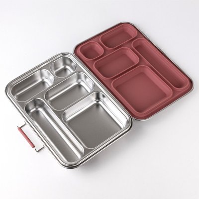 Bento madkasse i rustfrit st�l med 5 rum - Rose