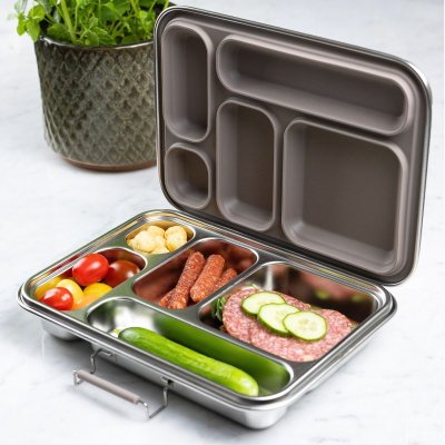 Bento madkasse i rustfrit st�l med 5 rum - Taupe