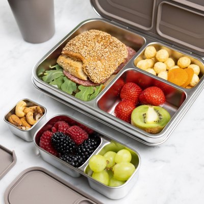 Edelstahl Kinder-Brotdose mit 3 F�chern - Taupe