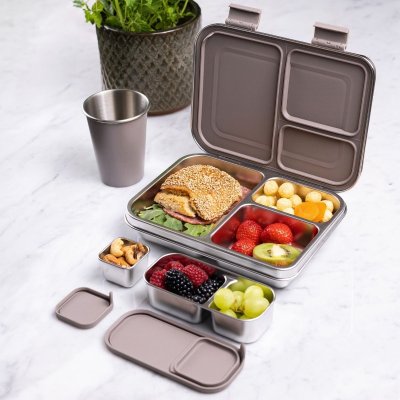 Edelstahl Kinder-Brotdose mit 3 F�chern - Taupe