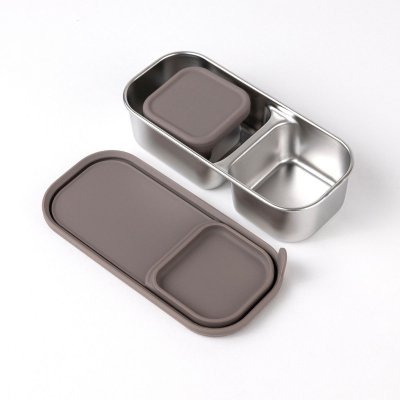 Edelstahl Snackdosen mit Deckel - 2er-Set - Taupe