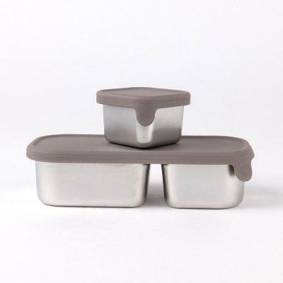 Edelstahl Snackdosen mit Deckel - 2er-Set - Taupe