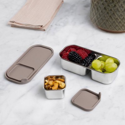 Edelstahl Snackdosen mit Deckel - 2er-Set - Taupe