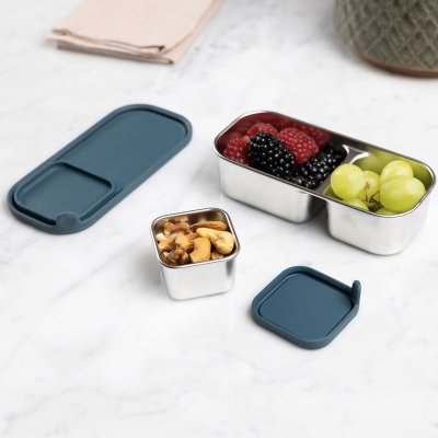 Snackboks s�t i rustfrit st�l med l�g - 2 stk - Teal