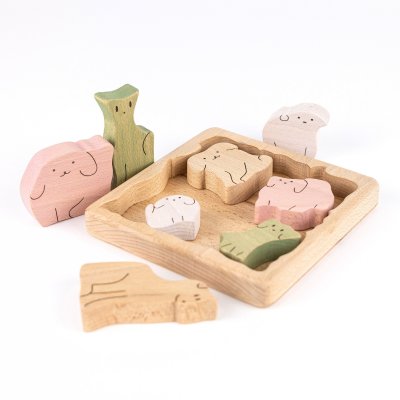 Wooden dog puzzle in beech wood - handmade jigsaw