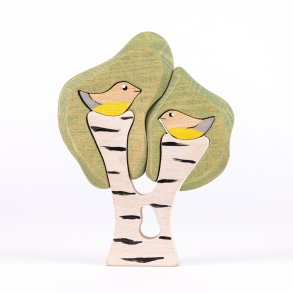 Birch tree with two birds - handmade in beech wood