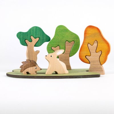 Woodland small world set with hare and hedgehog