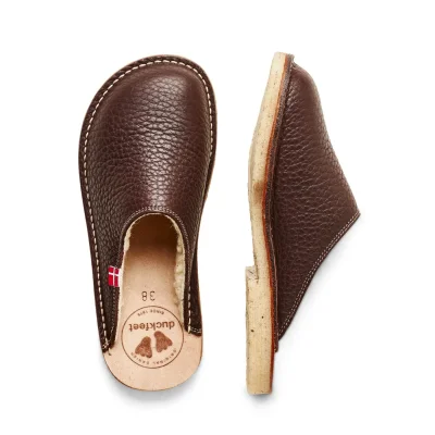 Duckfeet Klitm�ller Hausschuhe - Leder-Clogs mit Wollfutter - Choco