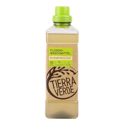 Tierra Verde flydende vaskemiddel til sensitiv hud i 1 liters flaske med papiretiket